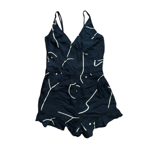 Comune Pants - Comune Rosa Romper in Black Contour Print | Abstract V Neck 100% Tencel Jumpsuit